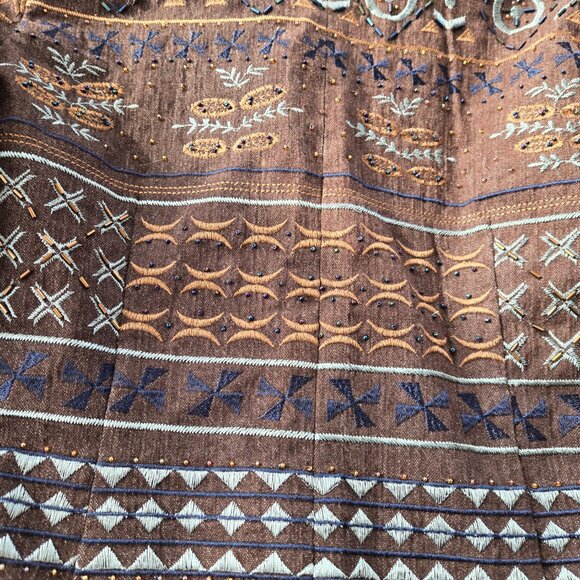 Coldwater Creek Brown Embroidered Beaded Blazer Jacket Aztec - Picture 7 of 10